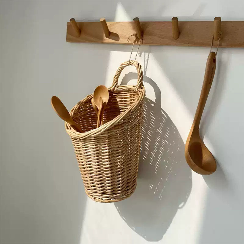 Cylindrical Rattan Kitchen Basket with Single Handle, 2 Sizes
