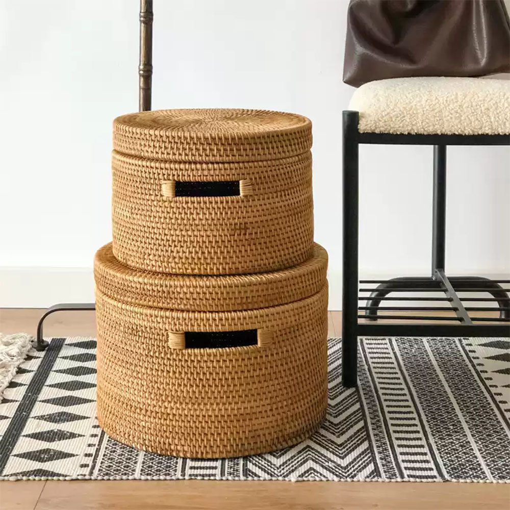 round rattan storage basket
