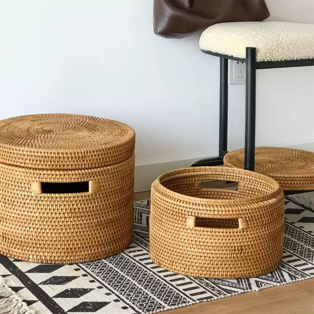 round rattan storage basket