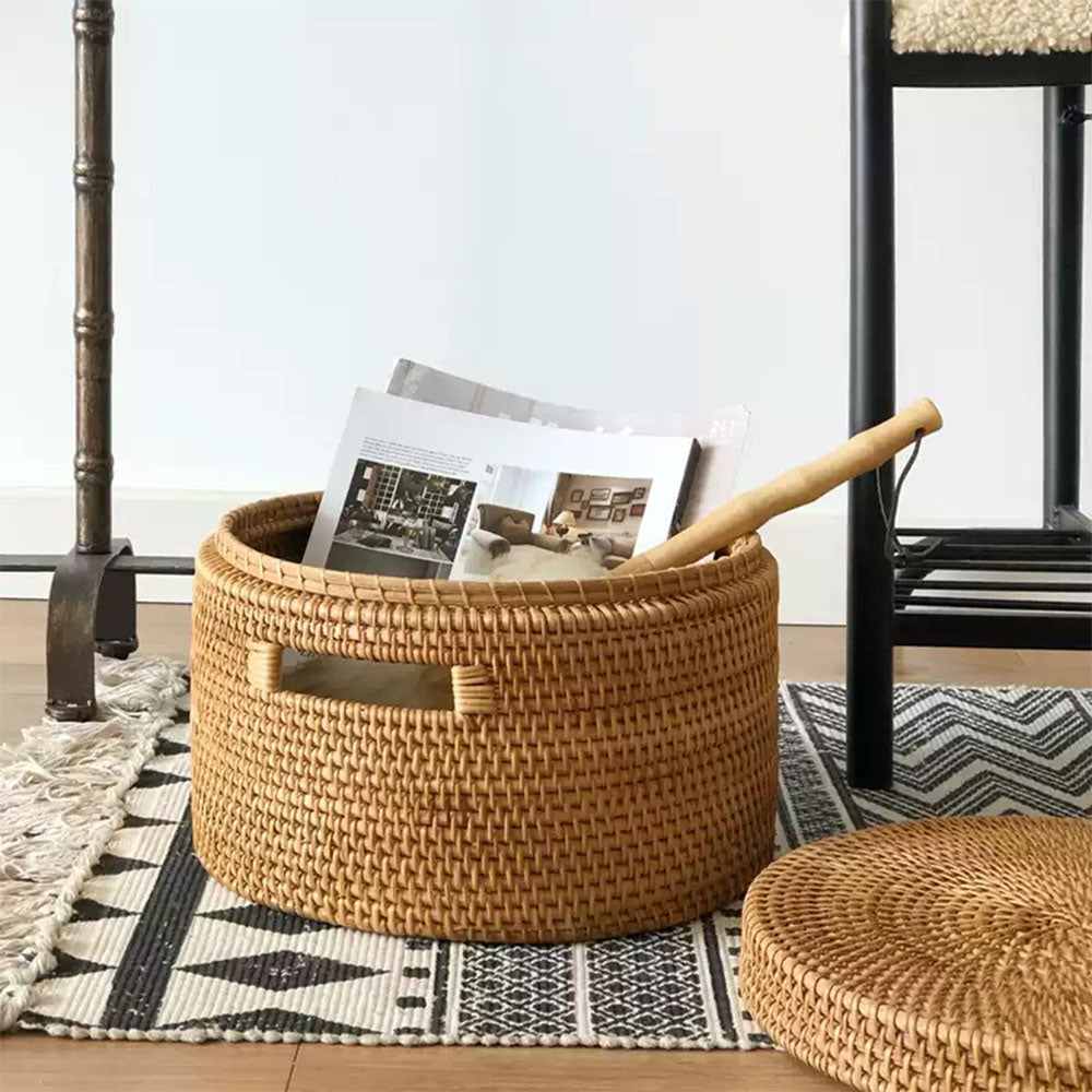 round rattan storage basket