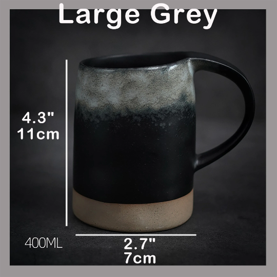 3 glaze colors mixed with 2 sizes of handmade coffee cups