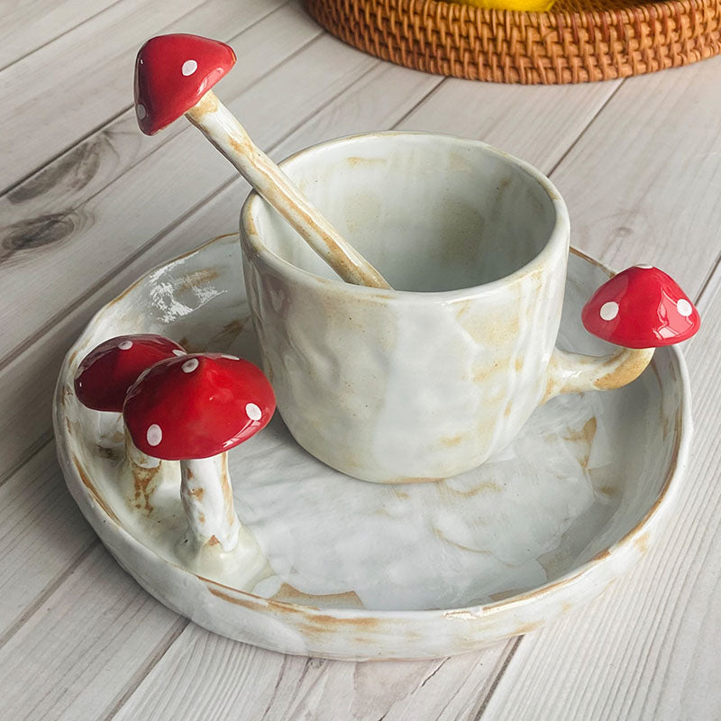 Handmade ceramic mushroom cup set