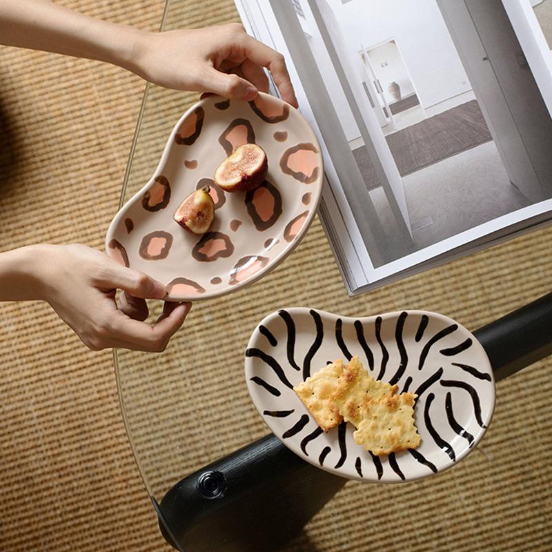 Zebra and leopard print ceramic jewelry plate