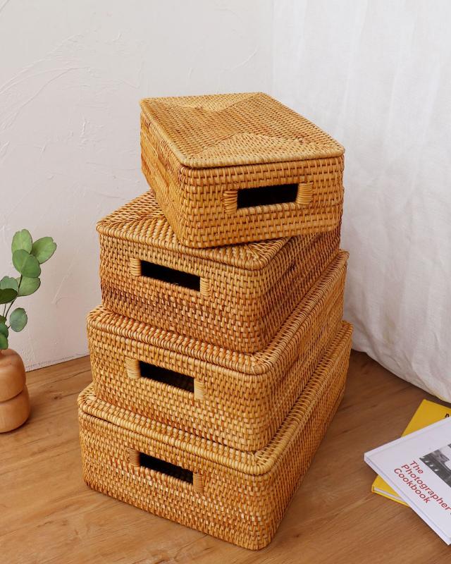 rattan basket with handle and lids