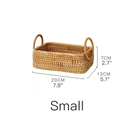 Rustic woven rattan basket with handle