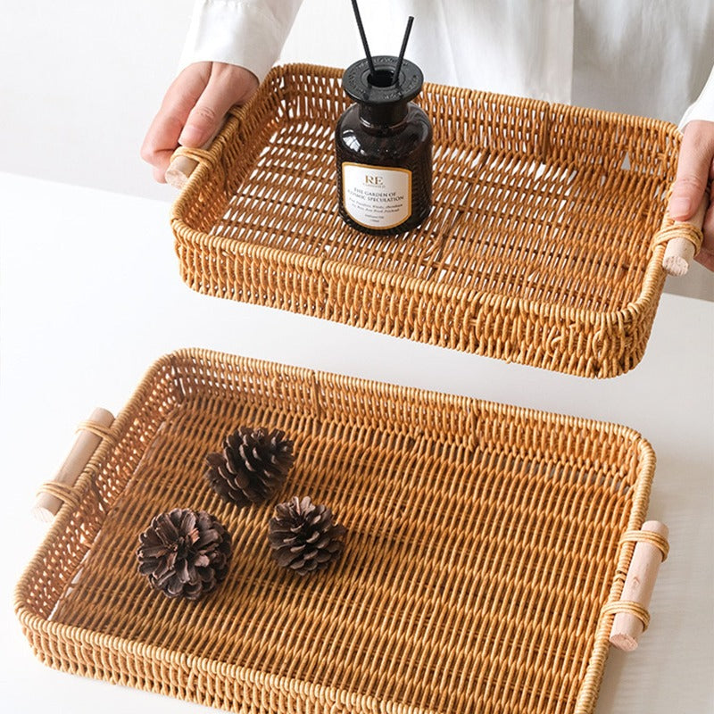 Desktop Storage Rattan Basket With Handles