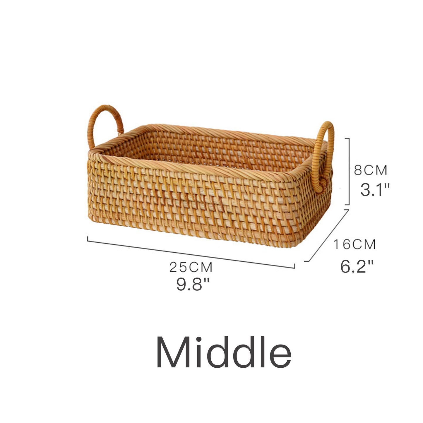 Rustic woven rattan basket with handle