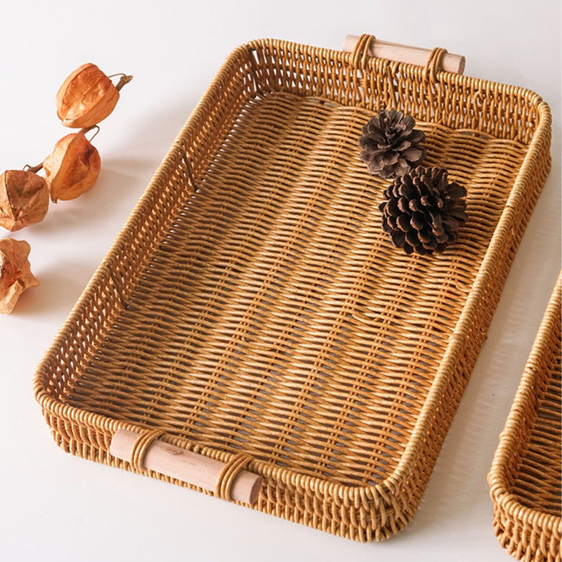 Desktop Storage Rattan Basket With Handles