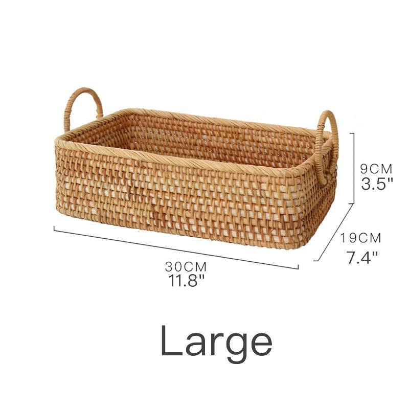 Rustic woven rattan basket with handle