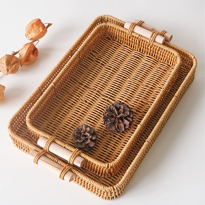 Desktop Storage Rattan Basket With Handles