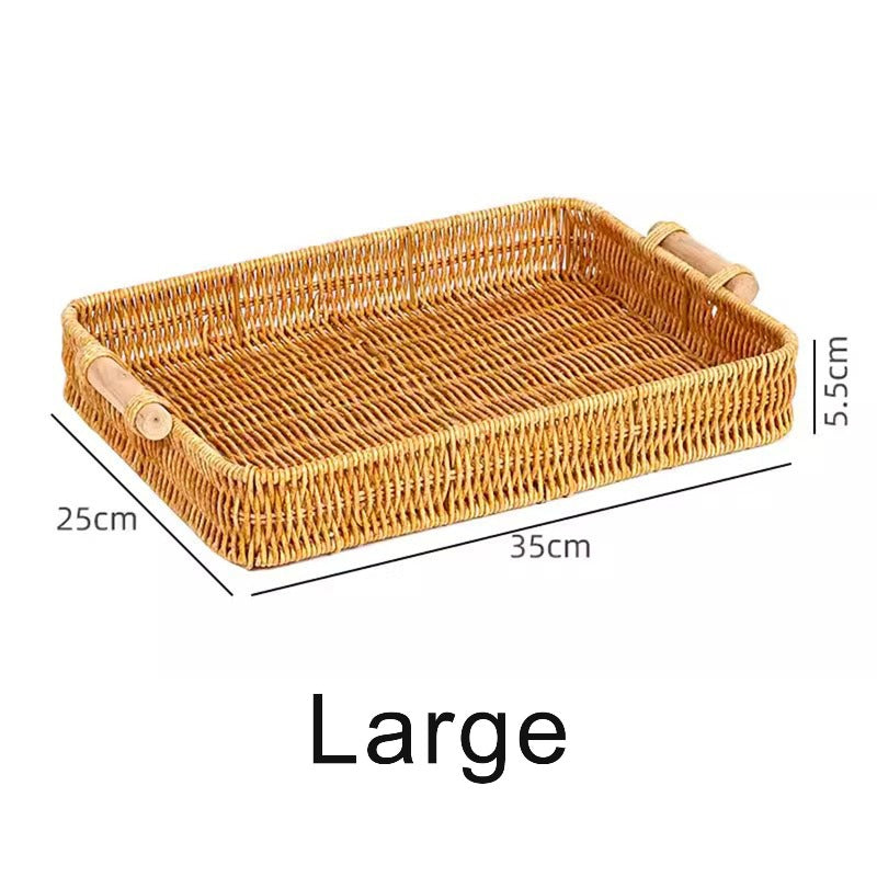 Desktop Storage Rattan Basket With Handles