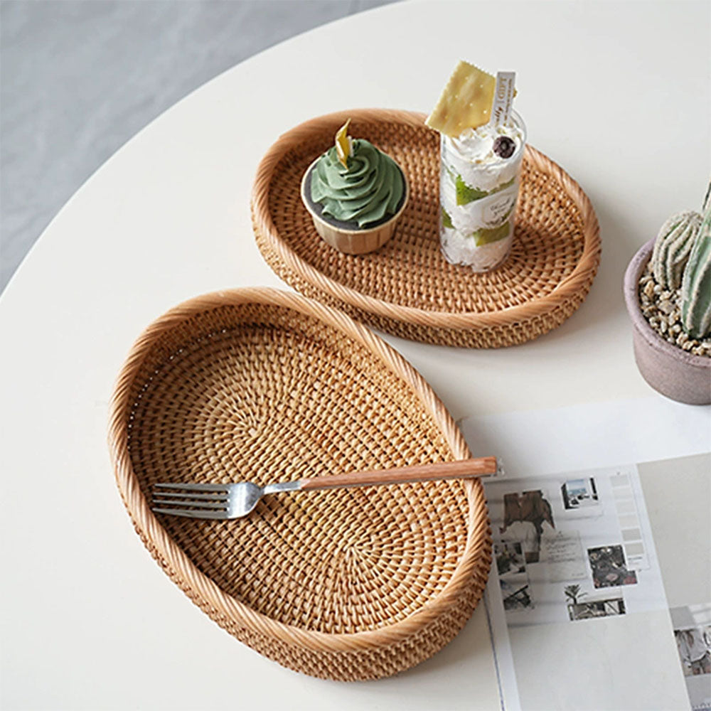 Oval Rattan Shallow Tray, 2 Sizes
