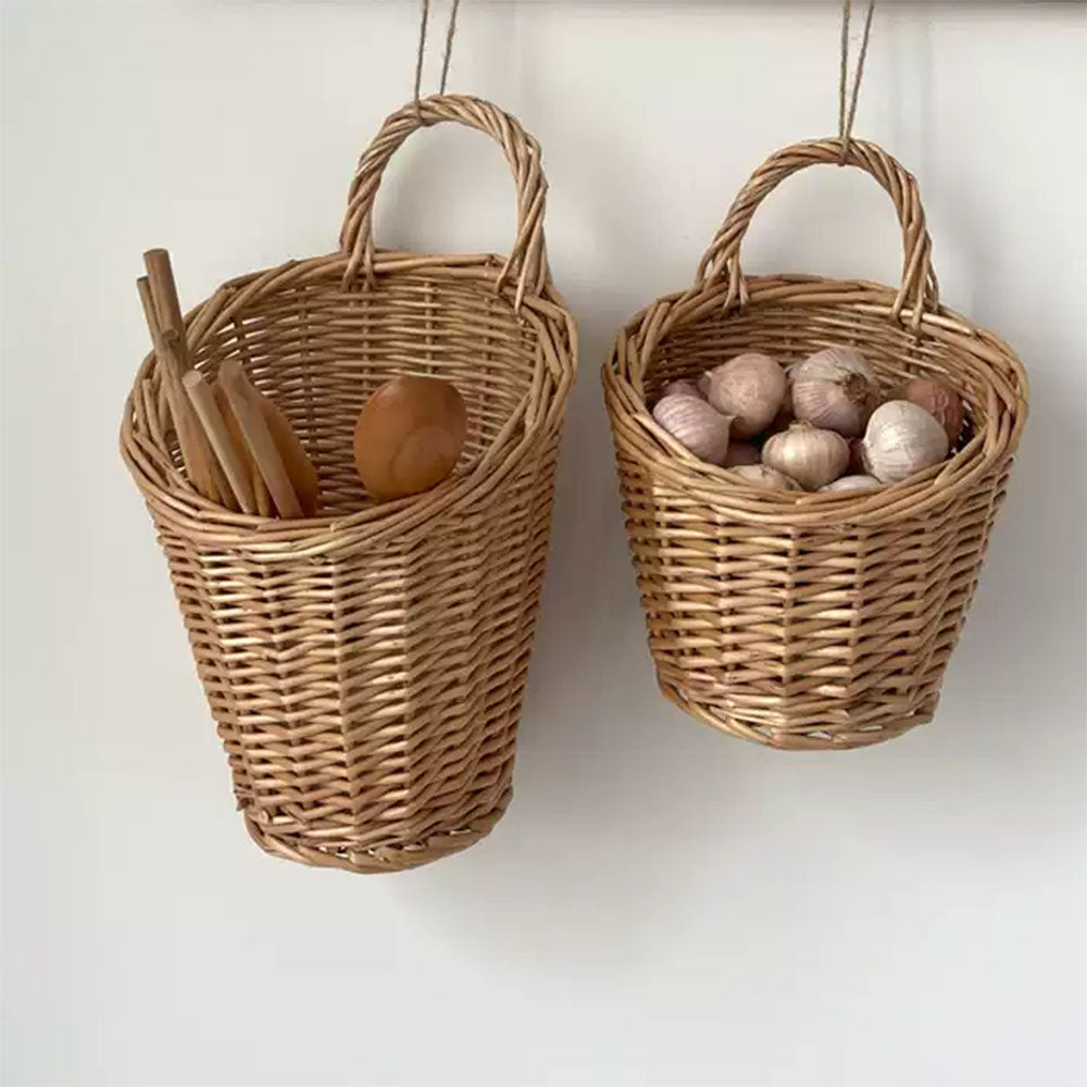 Cylindrical Rattan Kitchen Basket with Single Handle, 2 Sizes