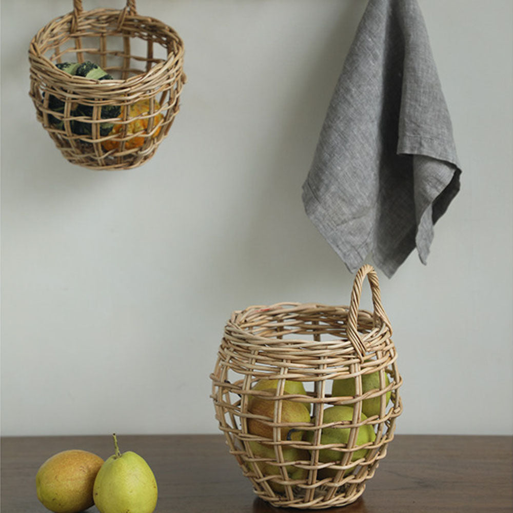 Oval Rattan Kitchen Storage Basket with Single Handle, 2 Sizes
