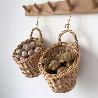 Cylindrical Rattan Kitchen Basket with Single Handle, 2 Sizes
