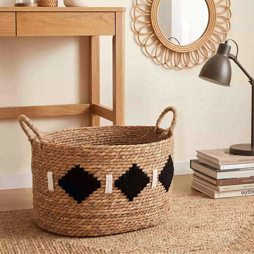 Oval Seagrass Storage Basket with Dual Handles, 3 Sizes