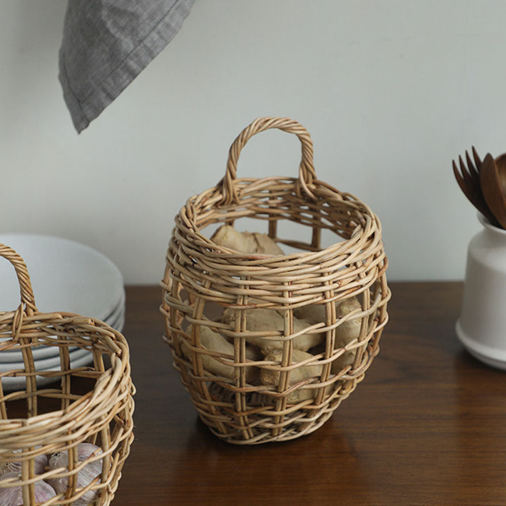 Oval Rattan Kitchen Storage Basket with Single Handle, 2 Sizes