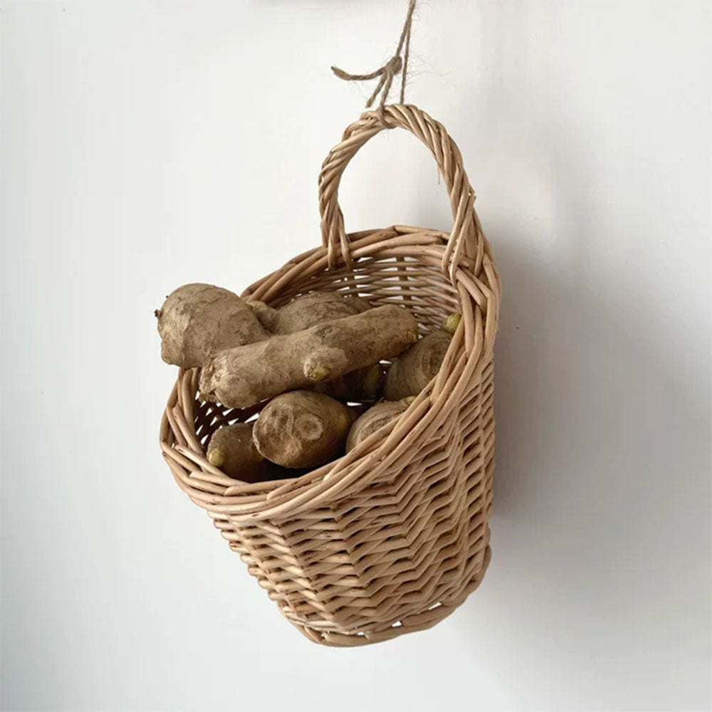 Cylindrical Rattan Kitchen Basket with Single Handle, 2 Sizes