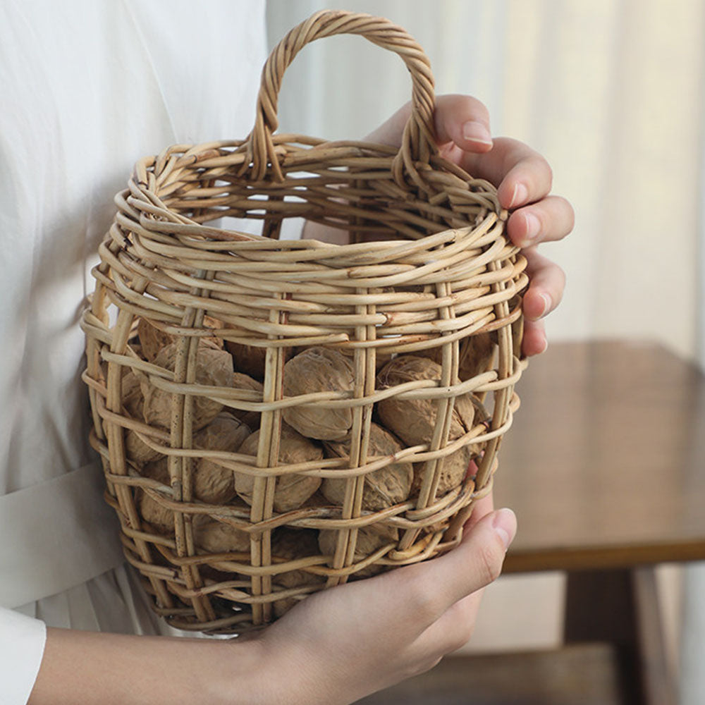 Oval Rattan Kitchen Storage Basket with Single Handle, 2 Sizes