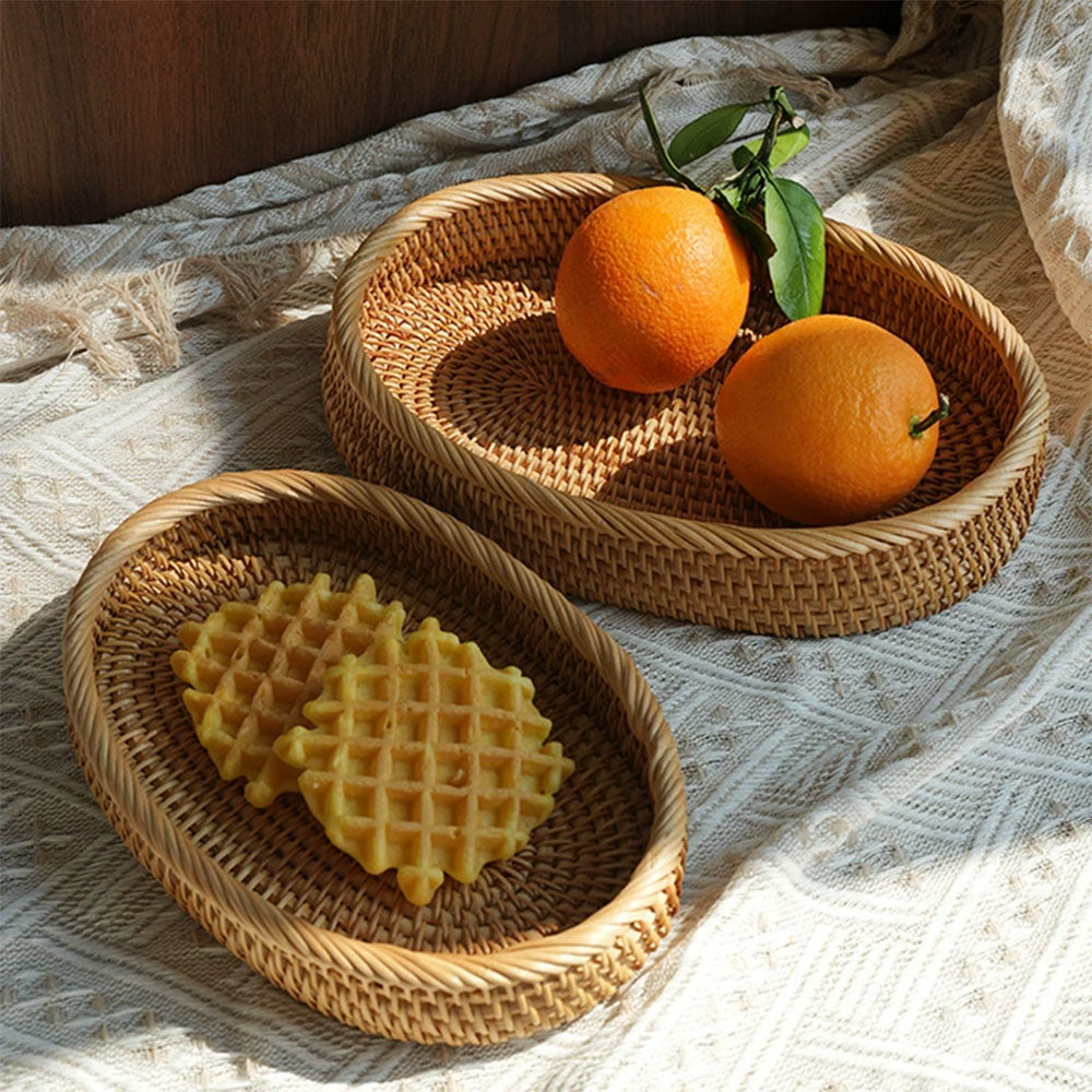 Oval Rattan Shallow Tray, 2 Sizes