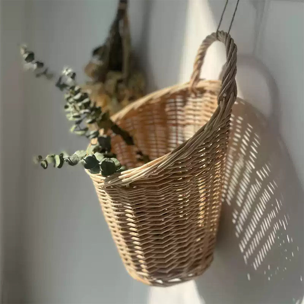 Cylindrical Rattan Kitchen Basket with Single Handle, 2 Sizes