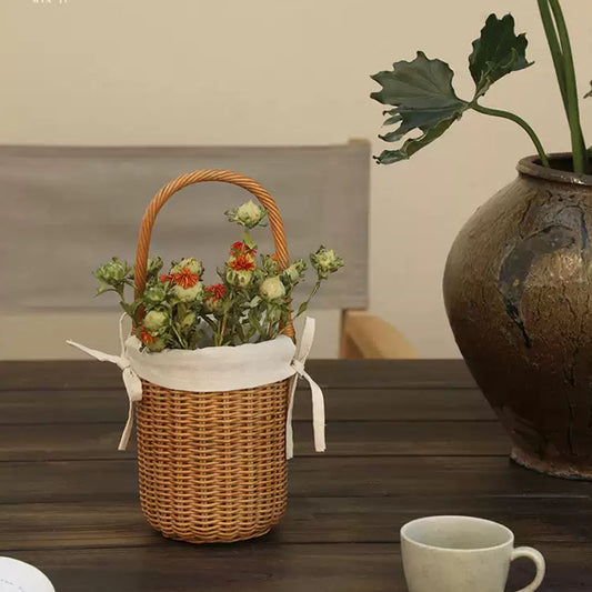 handwoven rattan hanging basket
