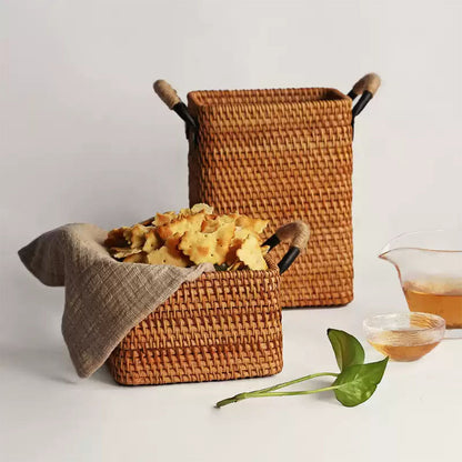 Rattan Basket with Metal Handles, 3 Styles