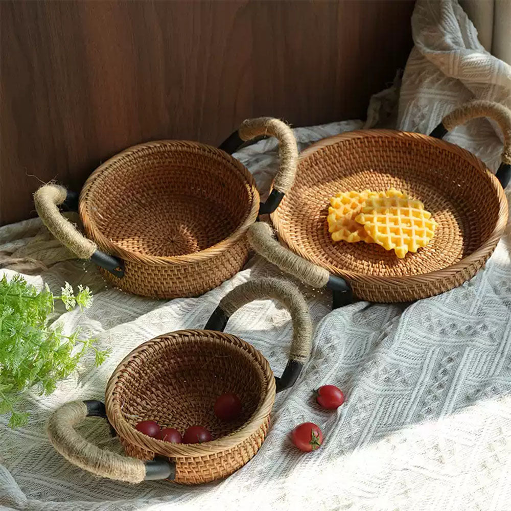 Rattan Basket with Metal Handles, 3 Styles