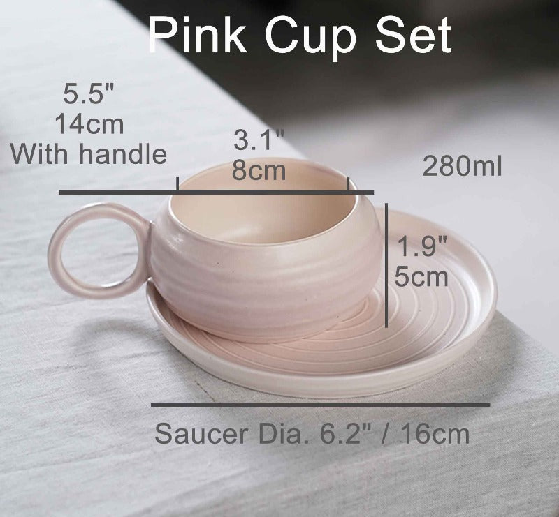 280ml unique handle coffee cup with saucer