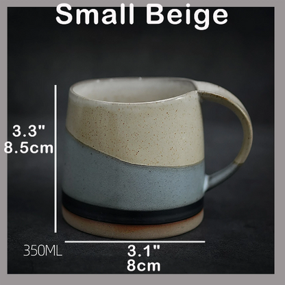 3 glaze colors mixed with 2 sizes of handmade coffee cups