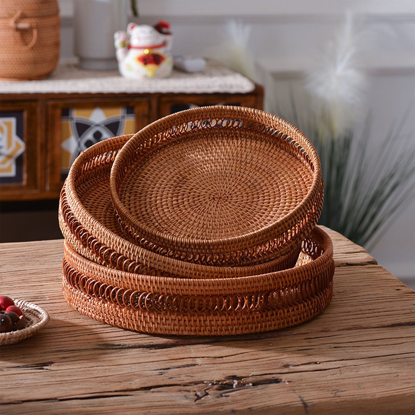 Rattan basket with hollow design available in 3 sizes