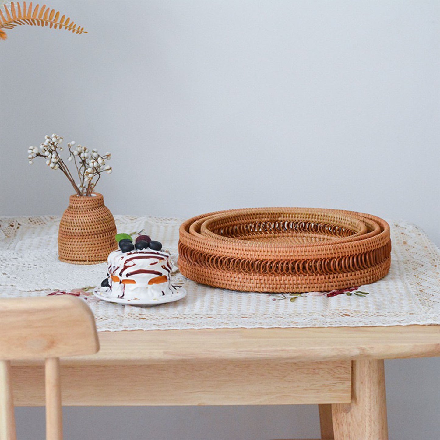 Rattan basket with hollow design available in 3 sizes