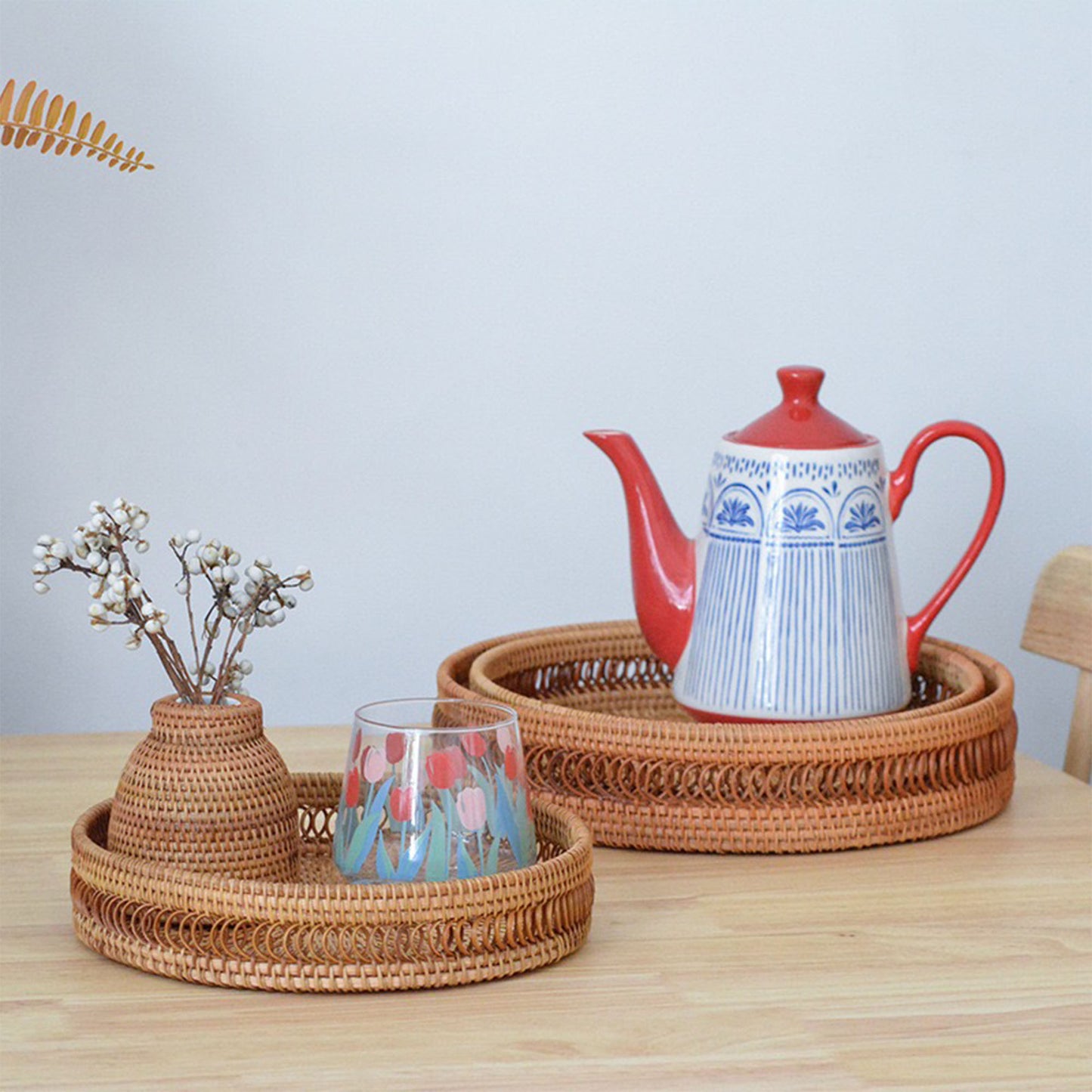 Rattan basket with hollow design available in 3 sizes