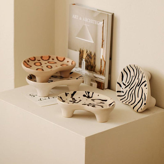 Zebra and leopard print ceramic jewelry plate