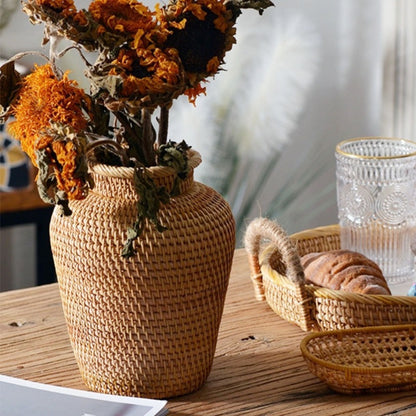 Rustic Rattan Vase for Coffee Table Decoration