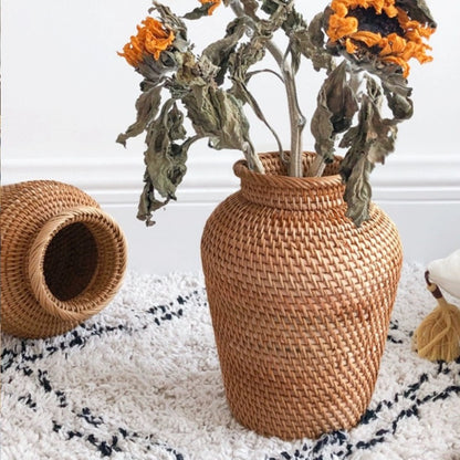 Rustic Rattan Vase for Coffee Table Decoration