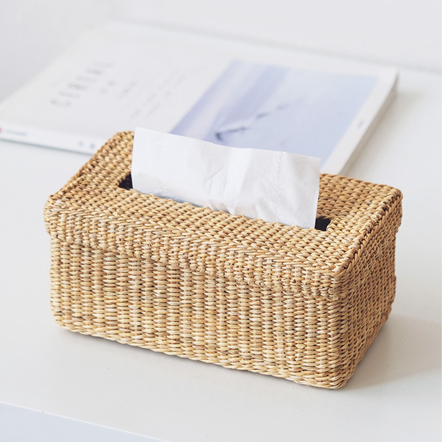 Natural straw tissue box｜desktop organizers