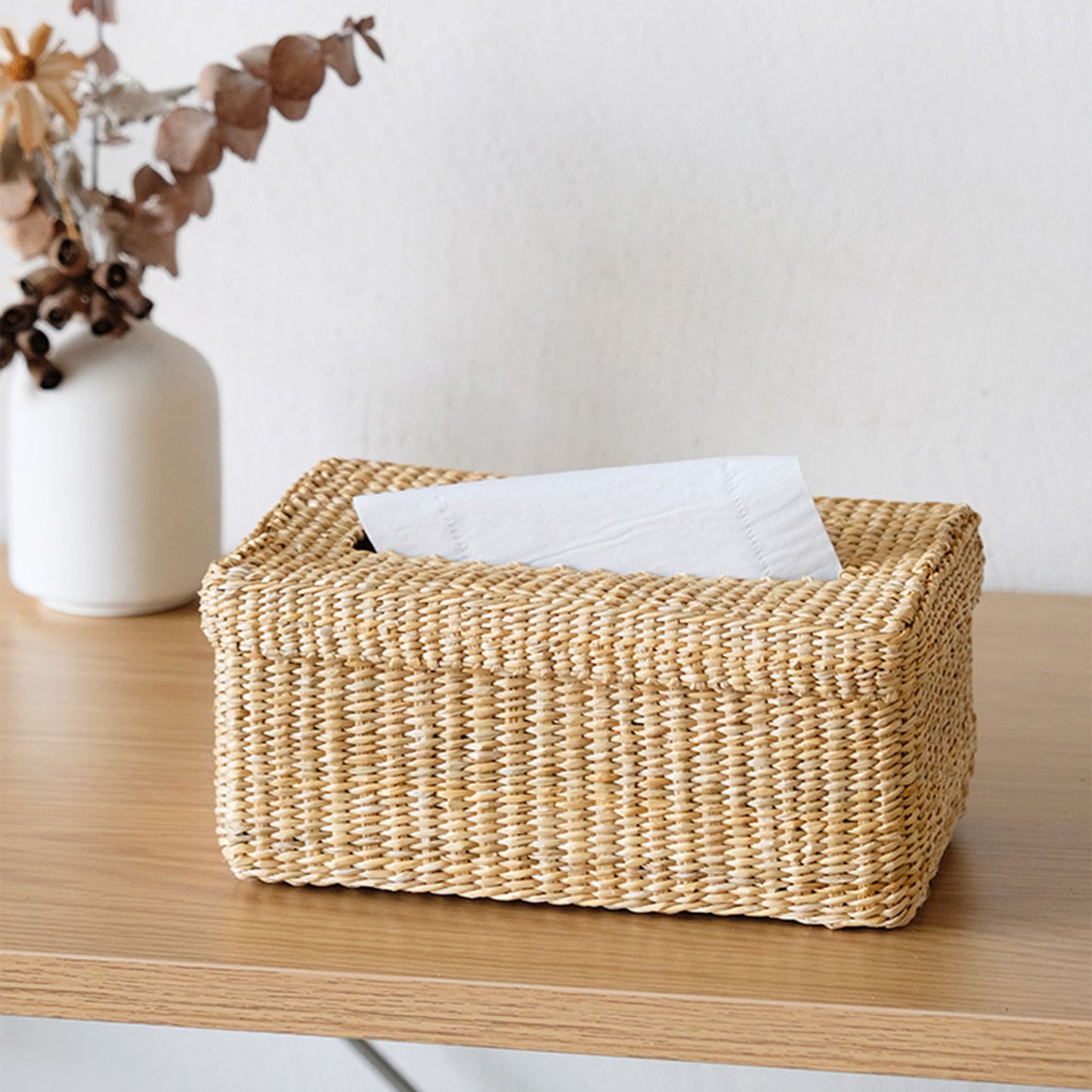 Natural straw tissue box｜desktop organizers