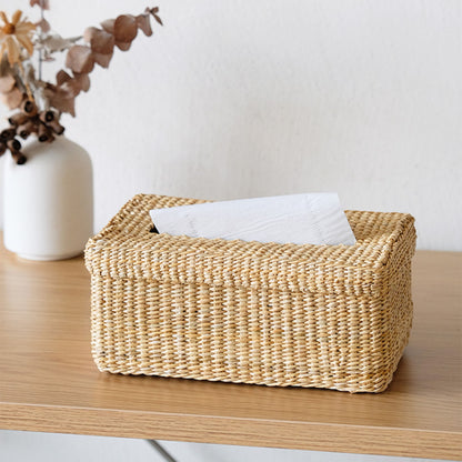 Natural straw tissue box｜desktop organizers