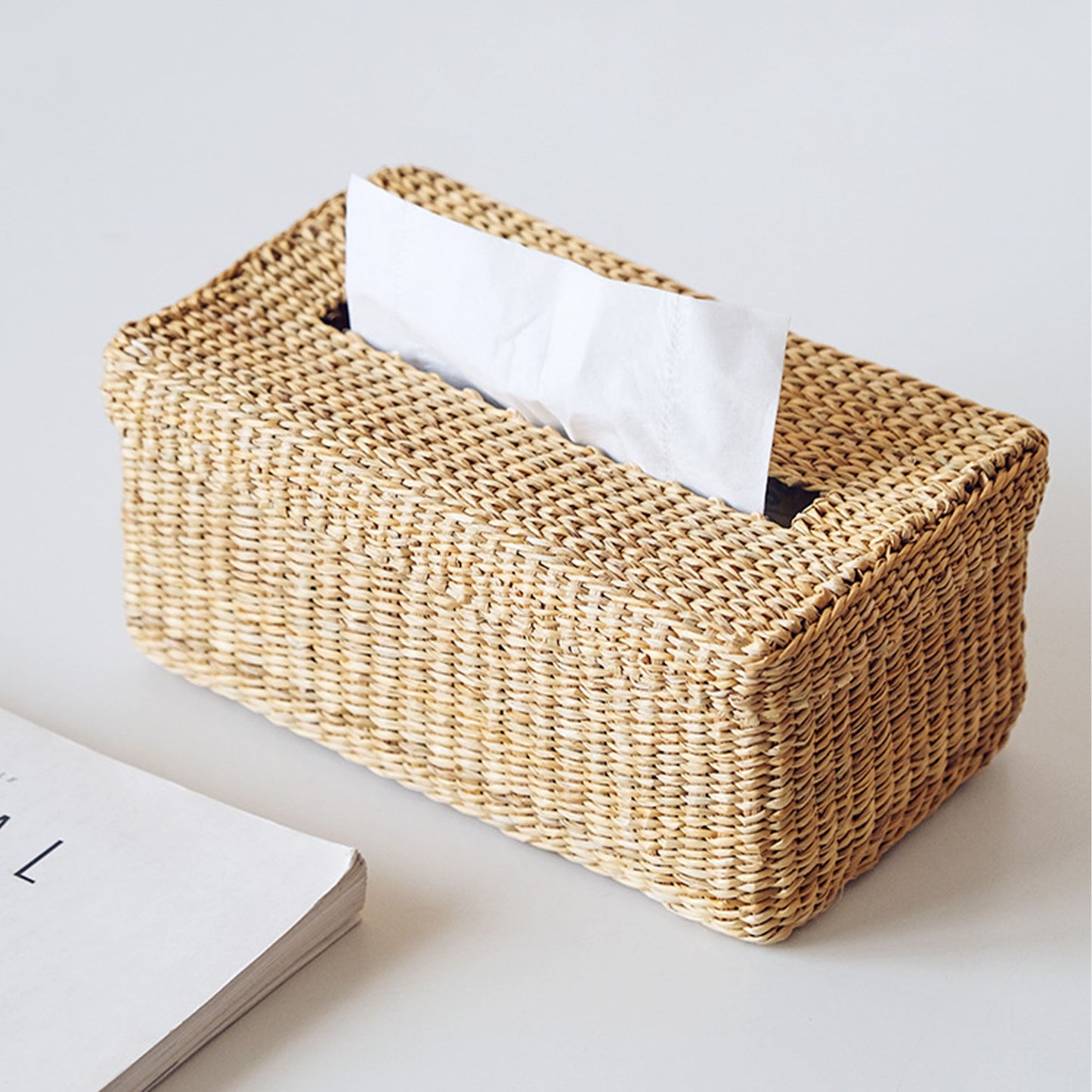 Natural straw tissue box｜desktop organizers