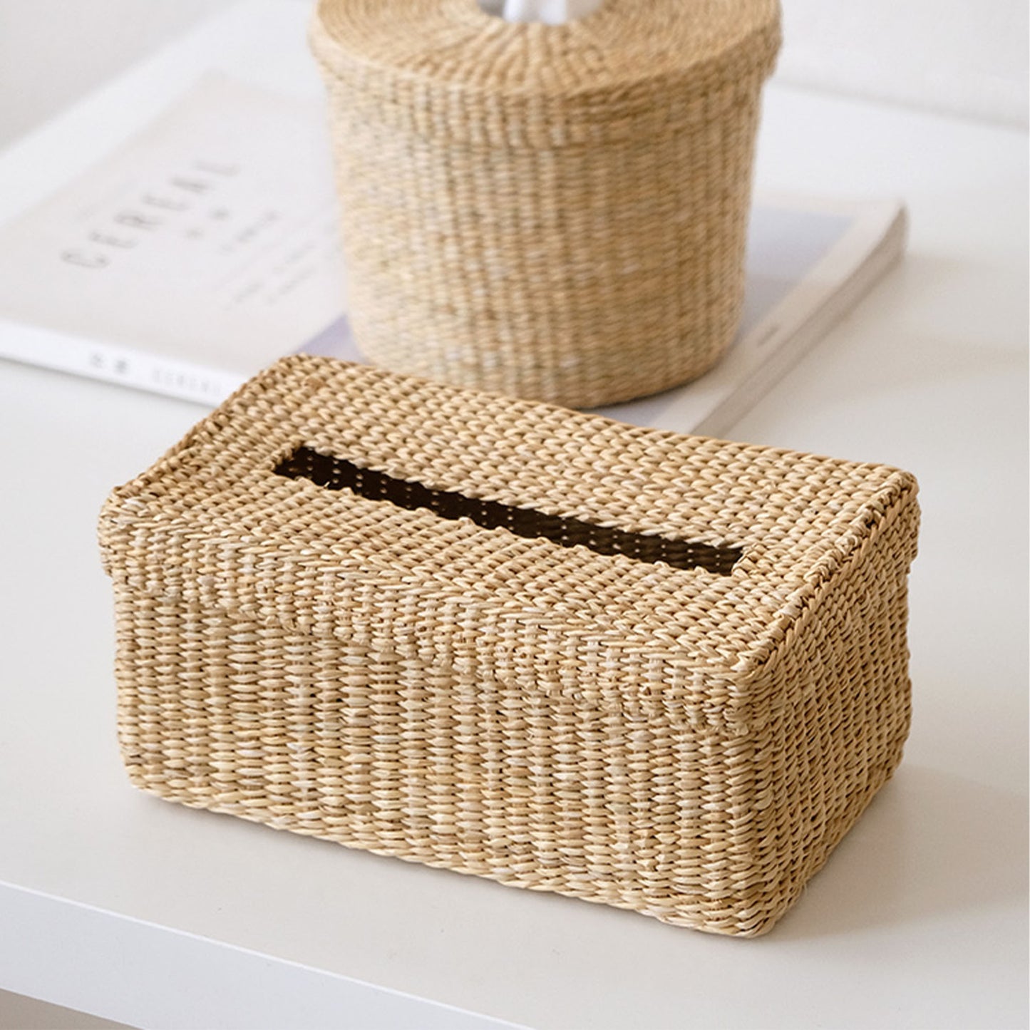 Natural straw tissue box｜desktop organizers