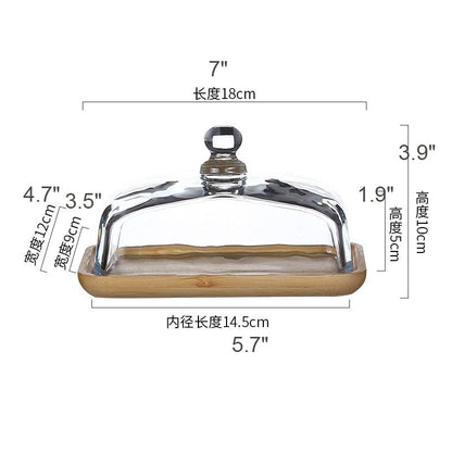 Square Glass Dome With Base, Wooden Cake Plate with Dome for Plants