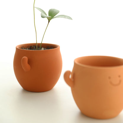 Handmade Smiling Ceramic Flower Pots in 2 Sizes