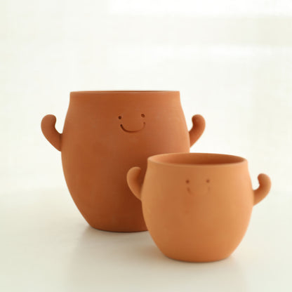 Handmade Smiling Ceramic Flower Pots in 2 Sizes