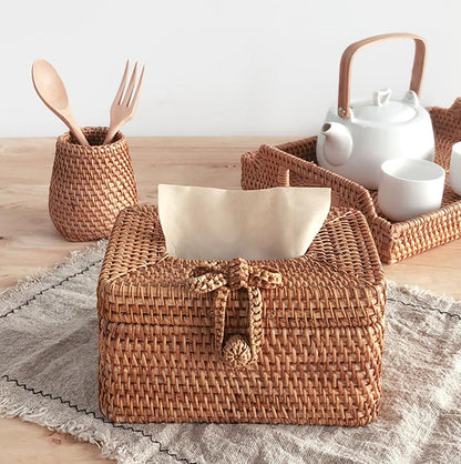 Square rattan tissue box cover