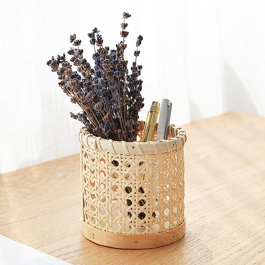 Hollow Rattan Makeup Brush Holder