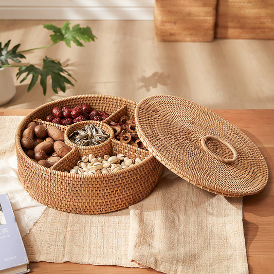 Round Woven Basket With Lid