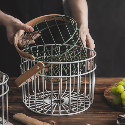 Metal Basket with Wooden Handles