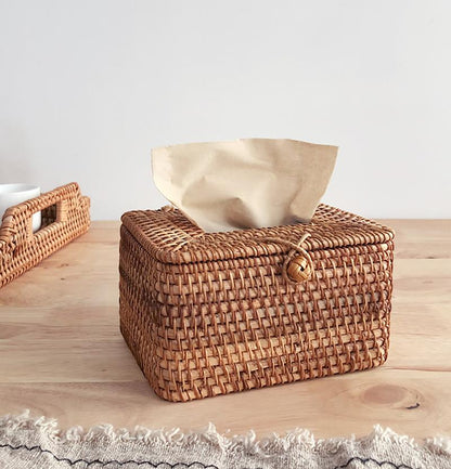 Square rattan tissue box cover