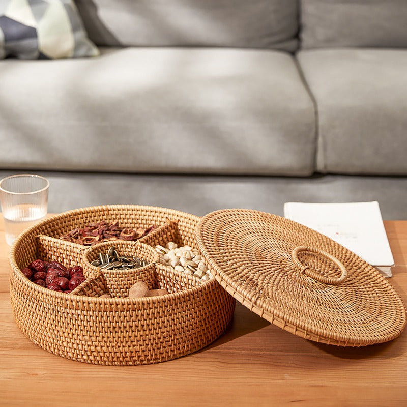 Round Woven Basket With Lid